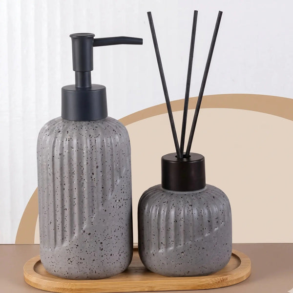 3-Piece Luxury Fluted Ceramic Bathroom Organizer Set Scrollcart Qatar 