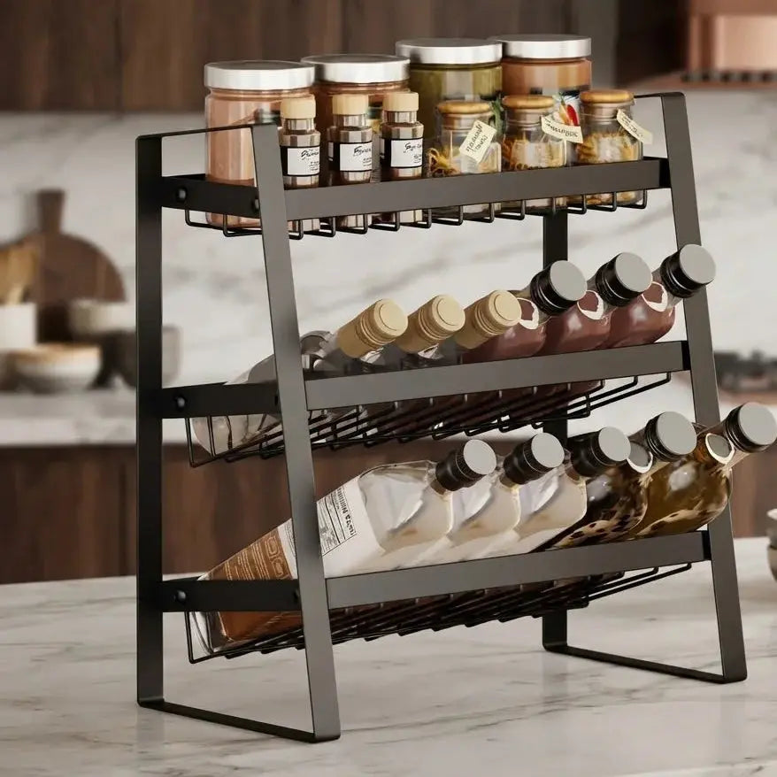 3-Tier Black Metal Kitchen Rack – Countertop Spice Organizer Scrollcart Qatar 