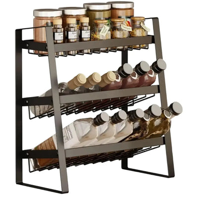 3-Tier Black Metal Kitchen Rack – Countertop Spice Organizer Scrollcart Qatar 