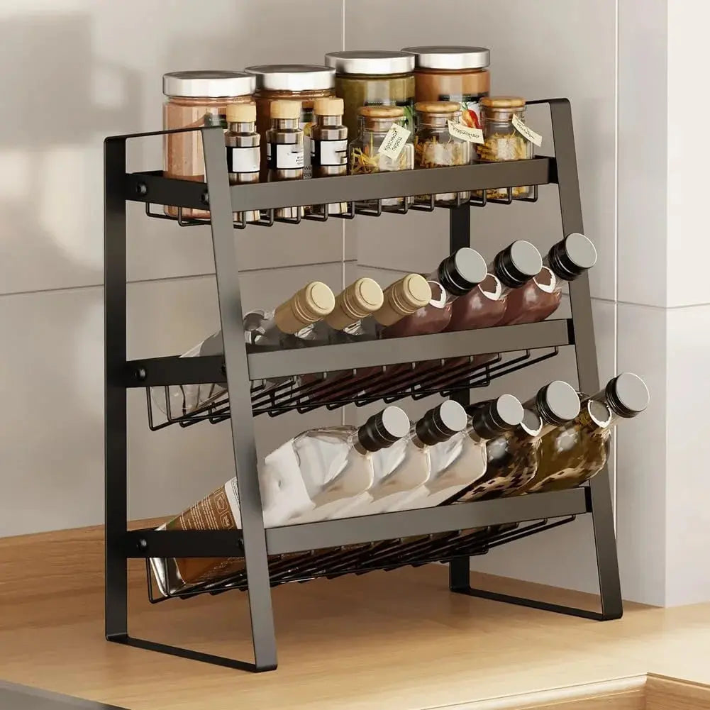 3-Tier Black Metal Kitchen Rack – Countertop Spice Organizer Scrollcart Qatar 