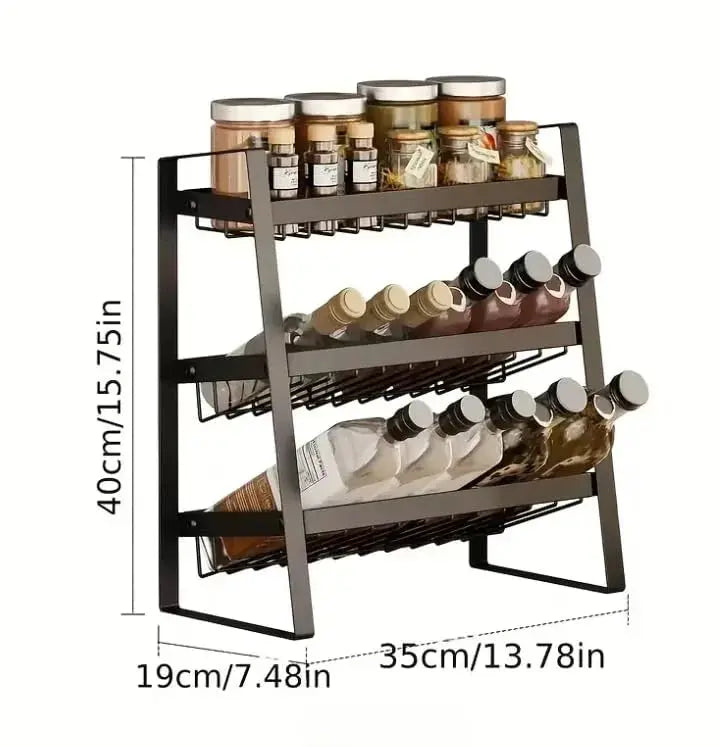 3-Tier Black Metal Kitchen Rack – Countertop Spice Organizer Scrollcart Qatar 