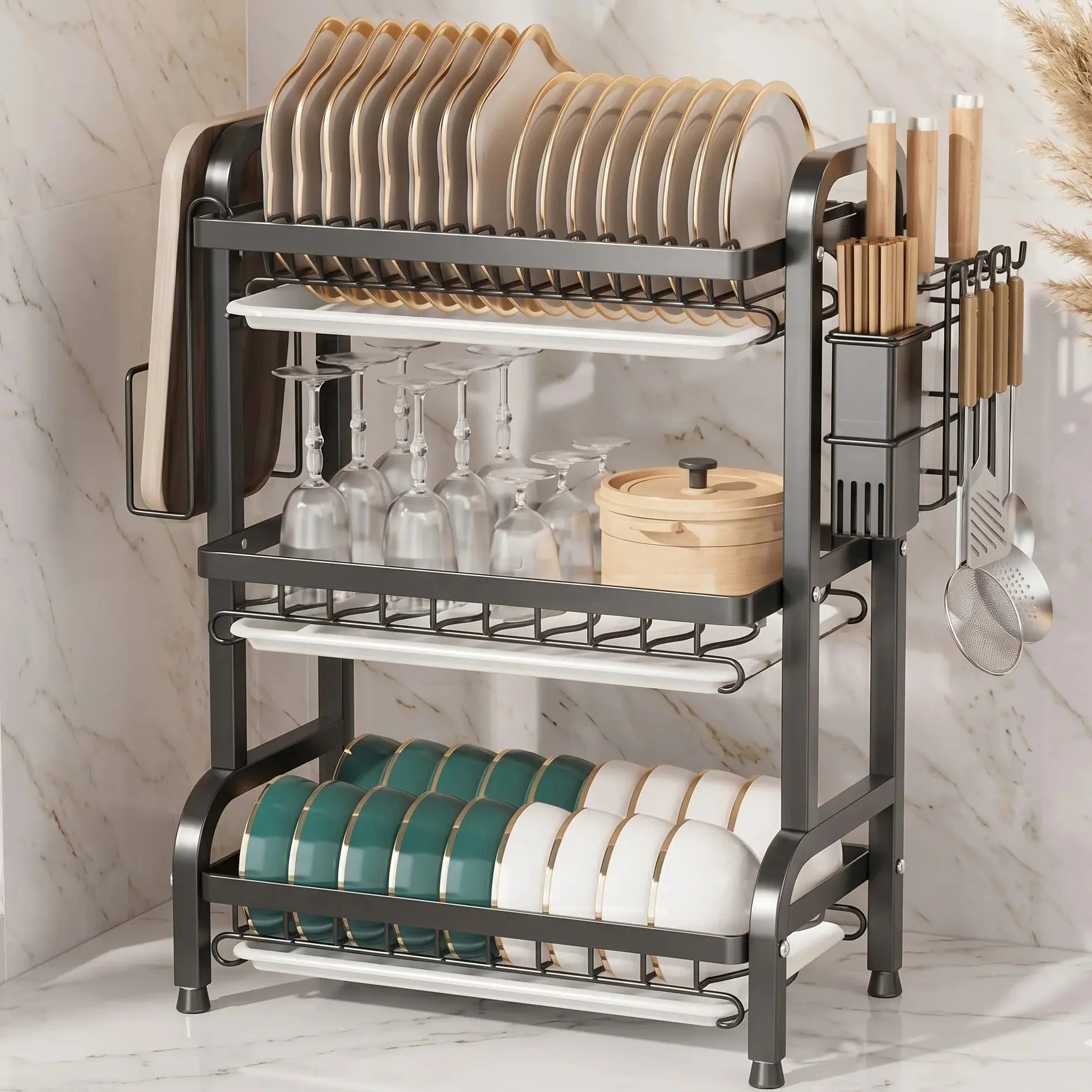 3-Tier Carbon Steel Dish Drying Rack Scrollcart Qatar 