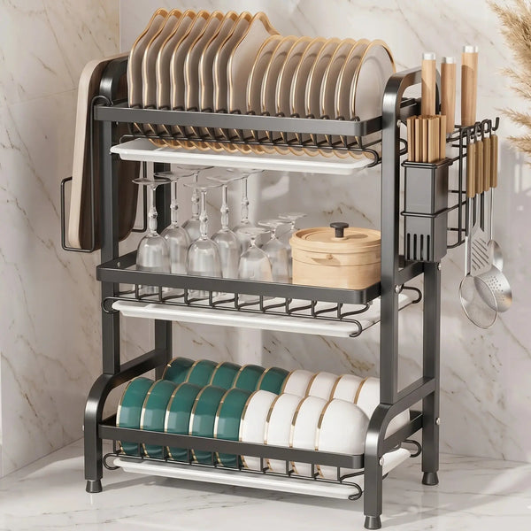 3-Tier Carbon Steel Dish Drying Rack Scrollcart Qatar 