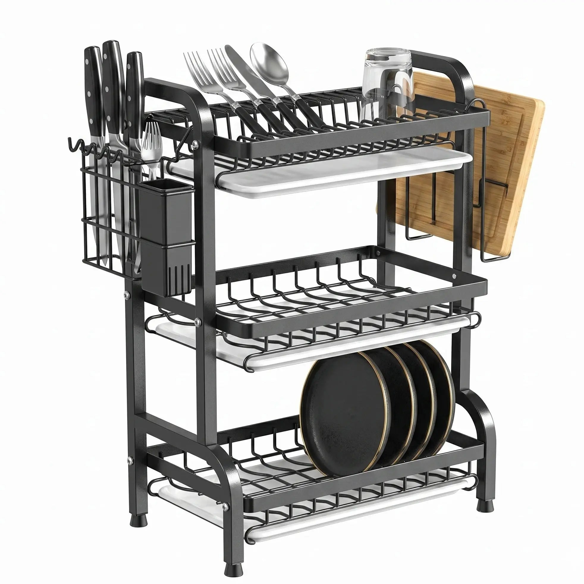 3-Tier Carbon Steel Dish Drying Rack Scrollcart Qatar 