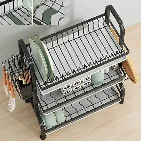 3-Tier Carbon Steel Dish Drying Rack Scrollcart Qatar 