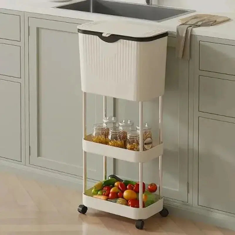 3-Tier Kitchen Organizer Cart with Wheels Lid Storage Rack Scrollcart Qatar 