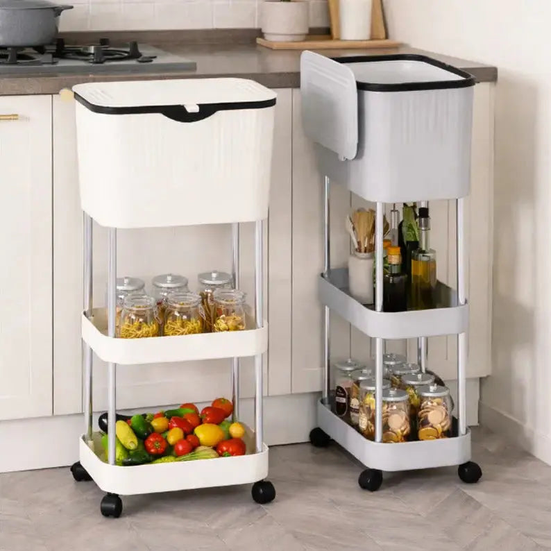 3-Tier Kitchen Organizer Cart with Wheels Lid Storage Rack Scrollcart Qatar 