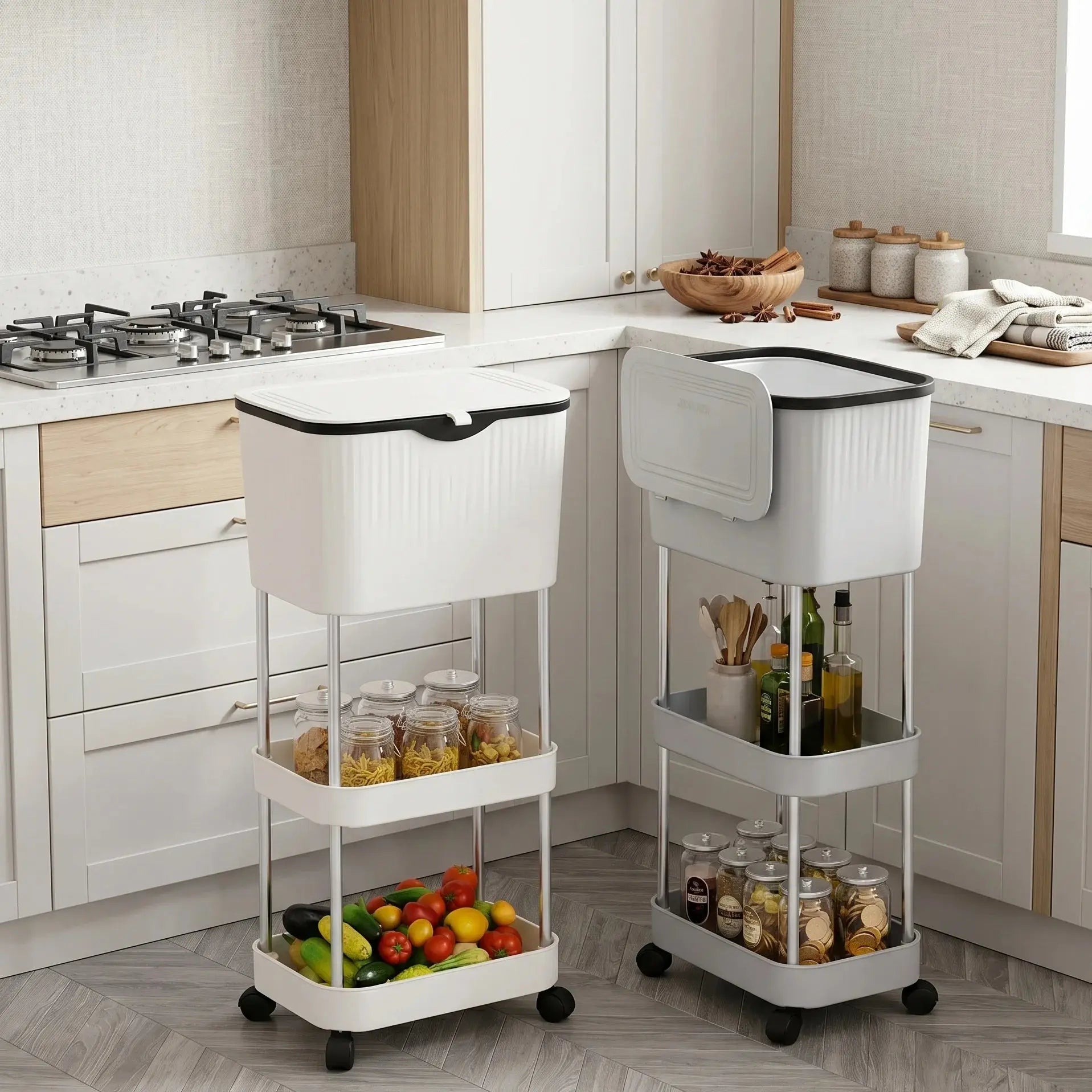 3-Tier Kitchen Organizer Cart with Wheels Lid Storage Rack Scrollcart Qatar 