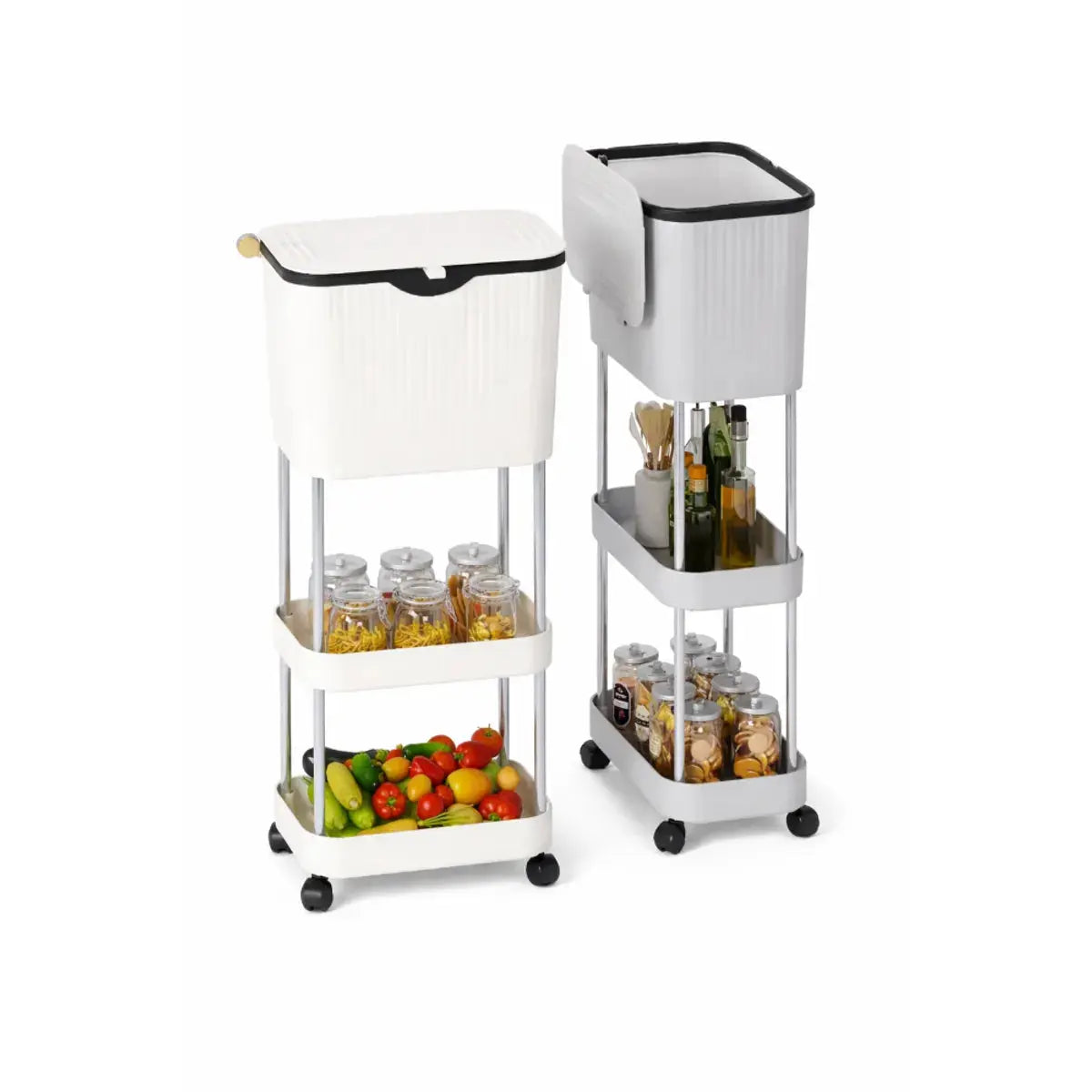 3-Tier Kitchen Organizer Cart with Wheels Lid Storage Rack Scrollcart Qatar 