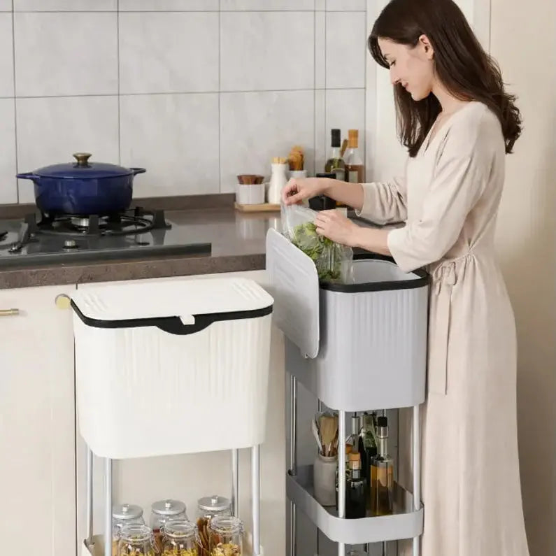 3-Tier Kitchen Organizer Cart with Wheels Lid Storage Rack Scrollcart Qatar 
