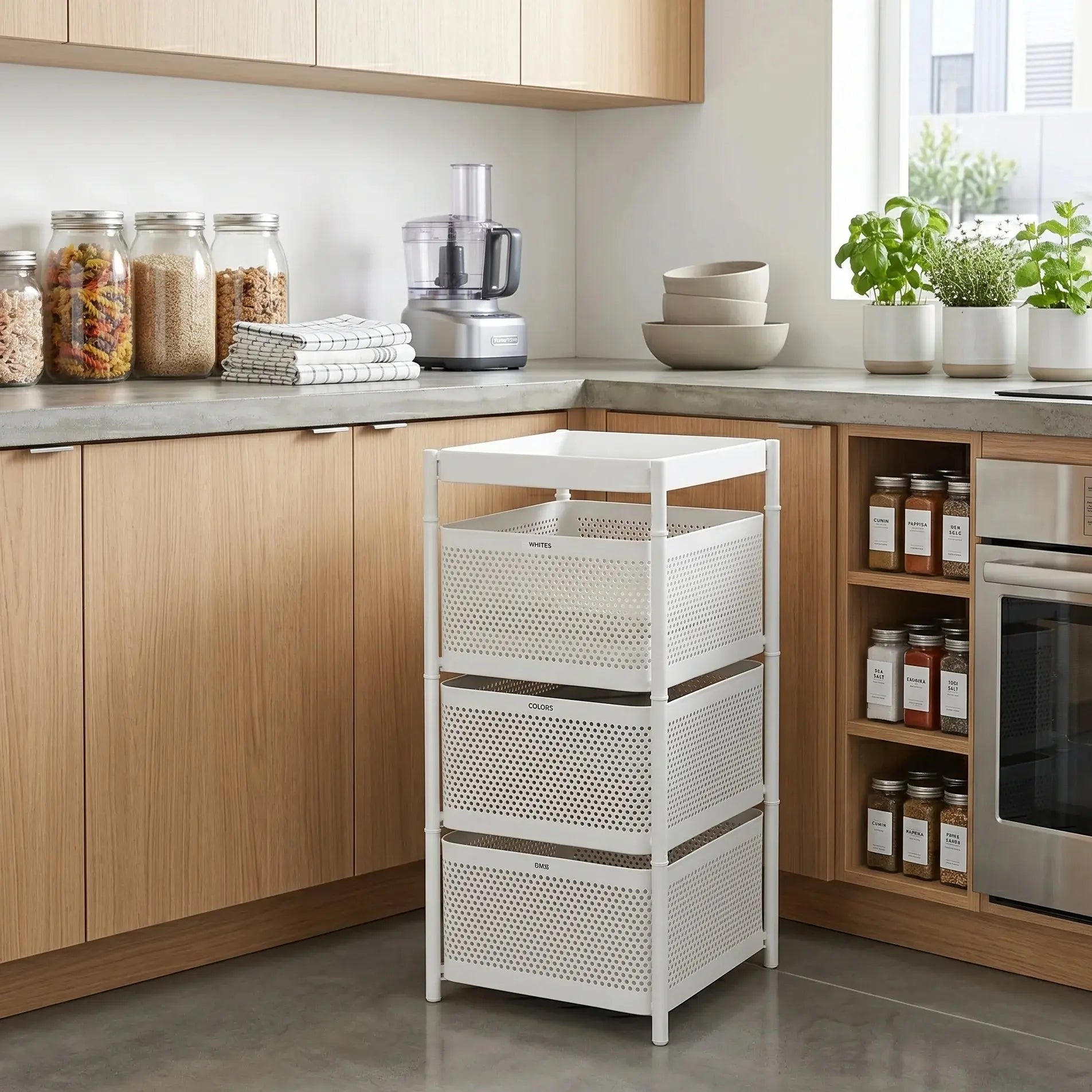 3-Tier Revolving Kitchen Storage Rack with Wheels Qatar