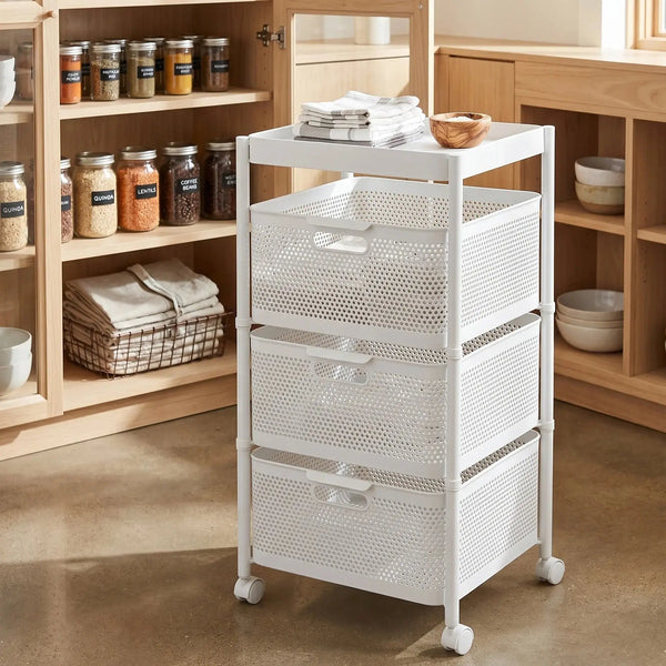 3-Tier Revolving Kitchen Storage Rack with Wheels Qatar