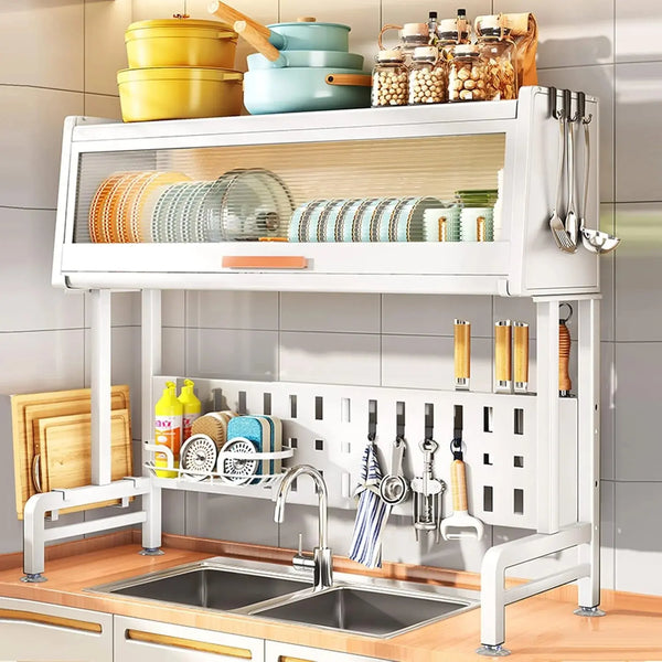3-Tier Over Sink Dish Drying Rack with Cover in White for Kitchen Organization in Doha Qatar