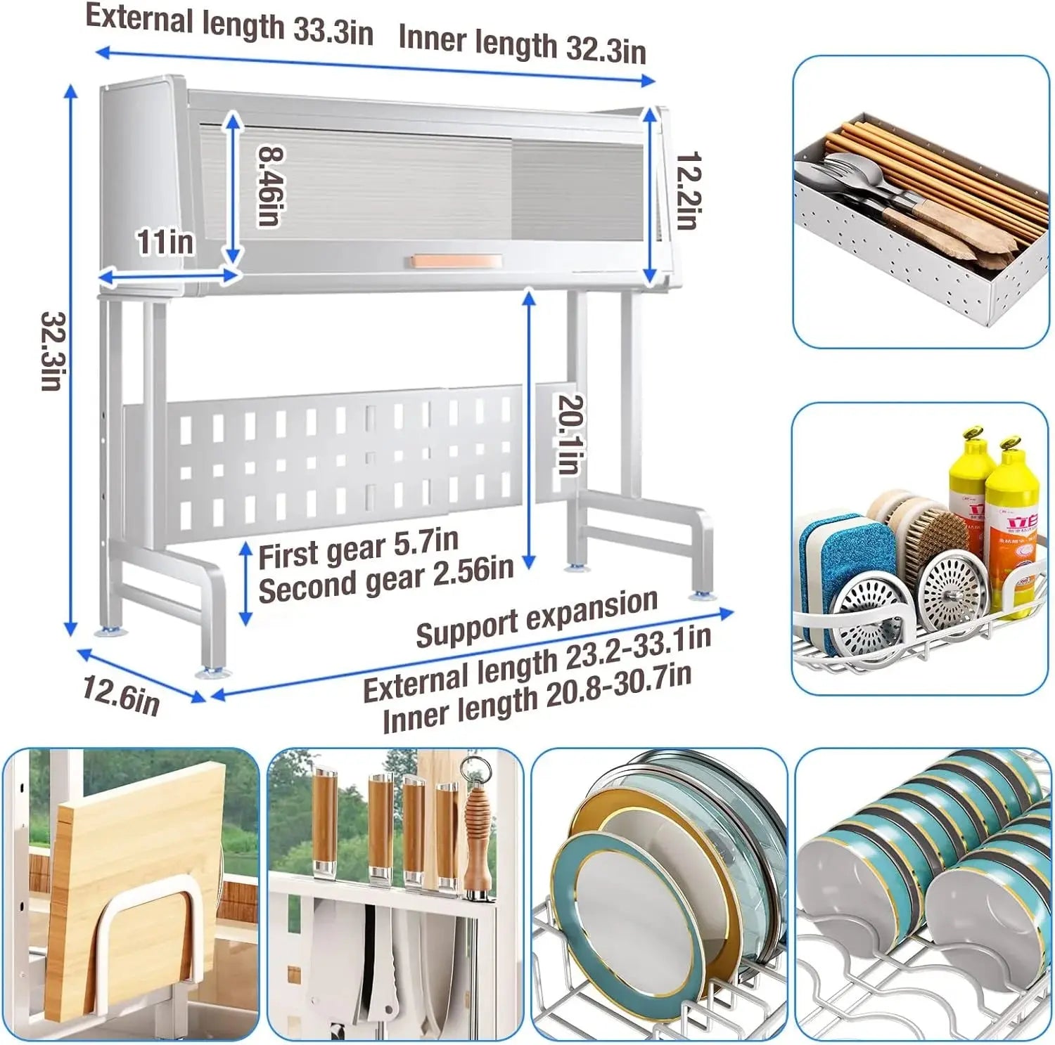 3-Tier Over Sink Dish Drying Rack with Cover in White for Kitchen Organization in Doha Qatar