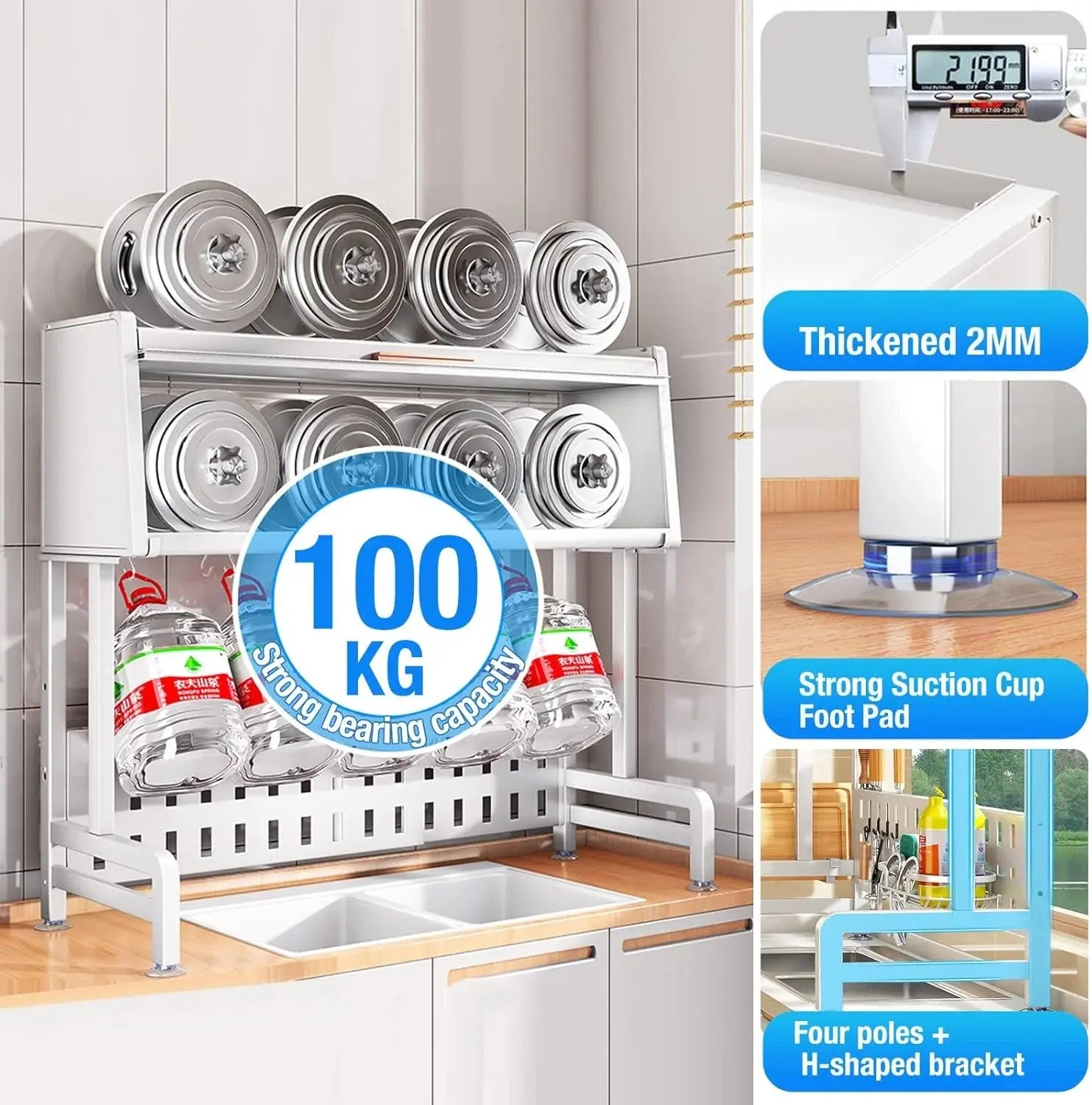 3-Tier Over Sink Dish Drying Rack with Cover in White for Kitchen Organization in Doha Qatar