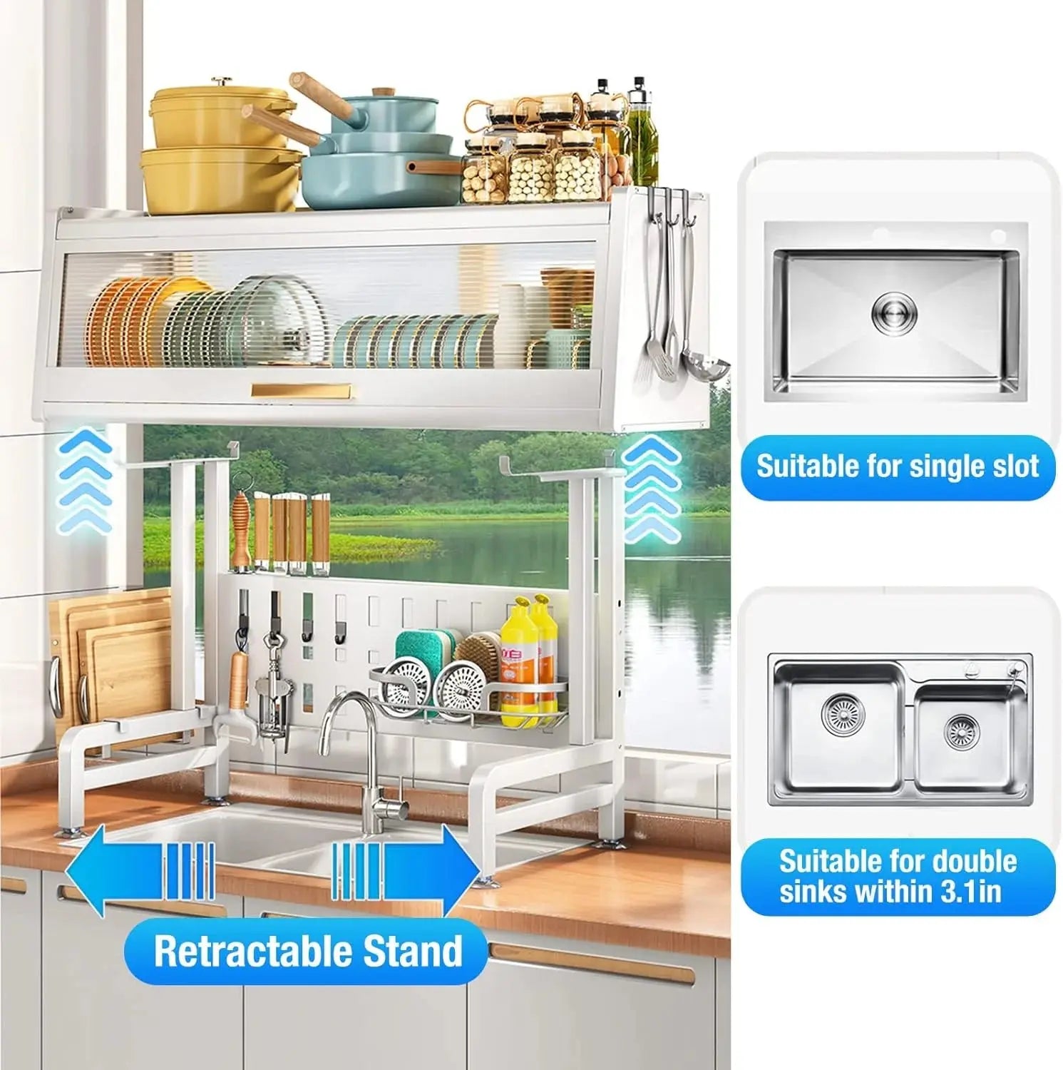 3-Tier Over Sink Dish Drying Rack with Cover in White for Kitchen Organization in Doha Qatar