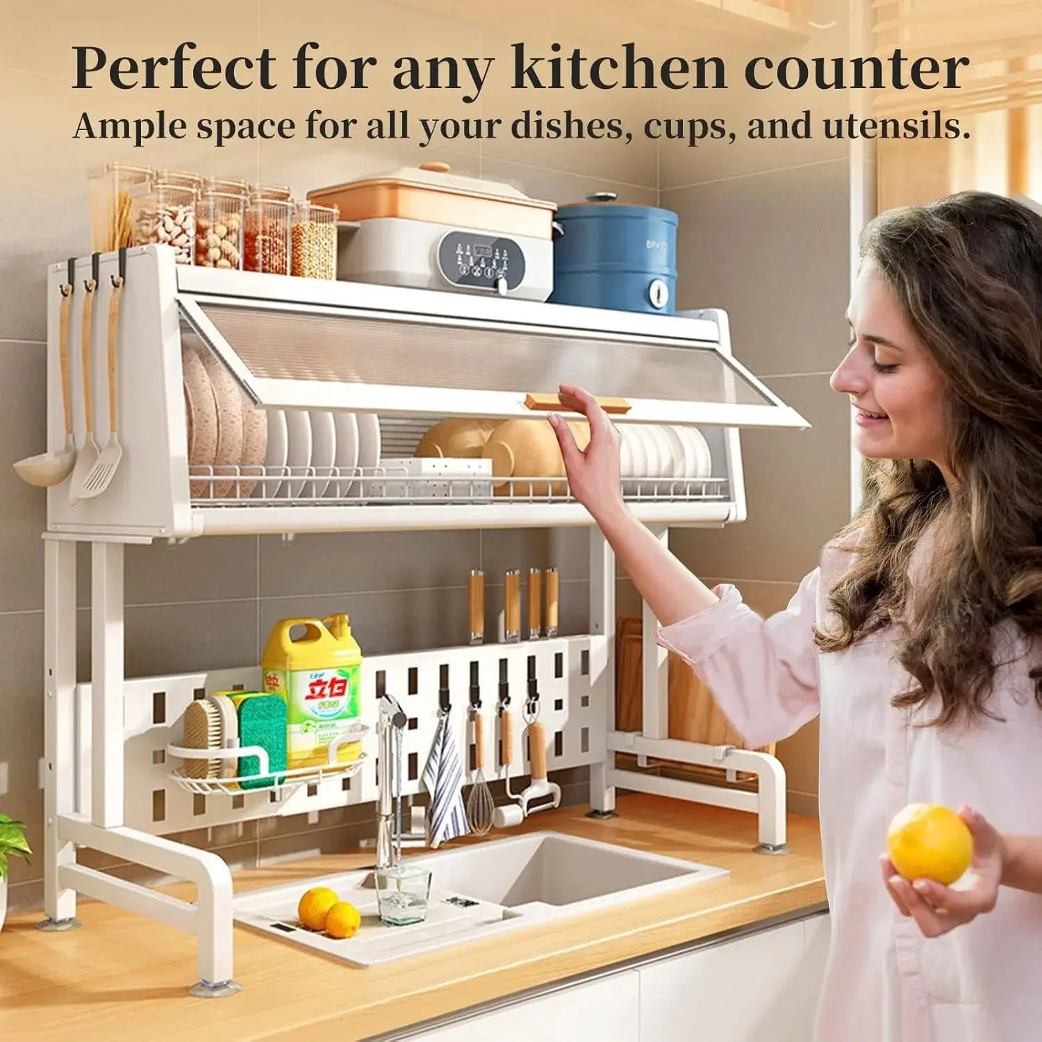 3-Tier Over Sink Dish Drying Rack with Cover in White for Kitchen Organization in Doha Qatar