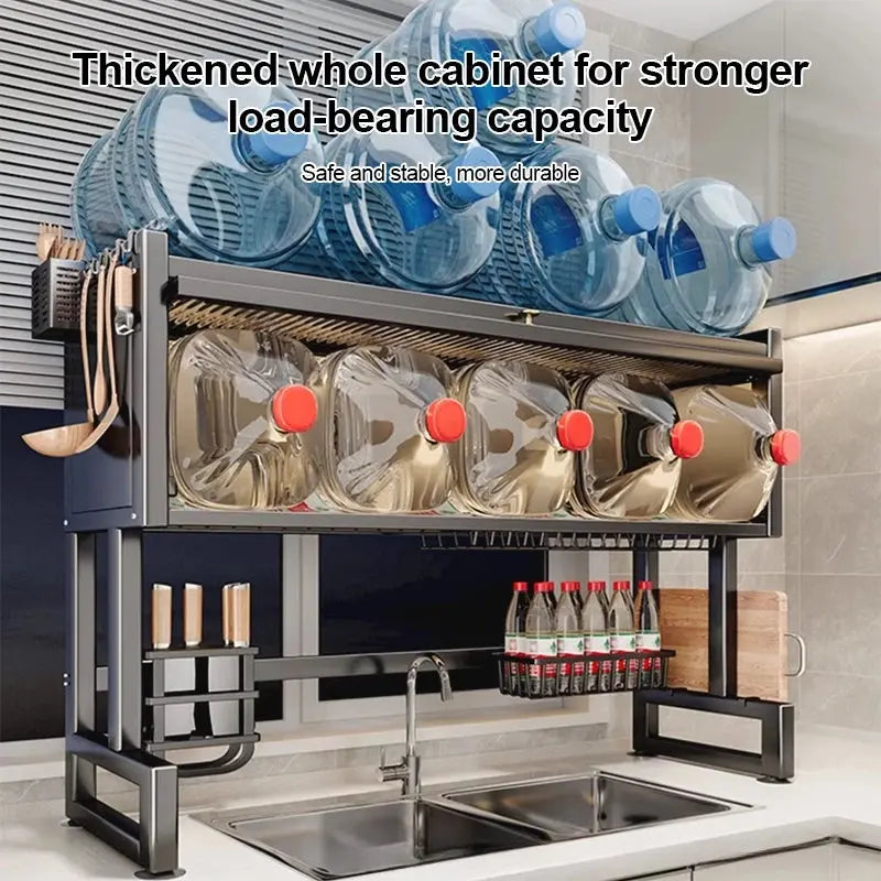3 Tier Over Sink Dish Drying Rack with Dustproof Cabinet Gray | Kitchen Organizer Scrollcart Qatar 