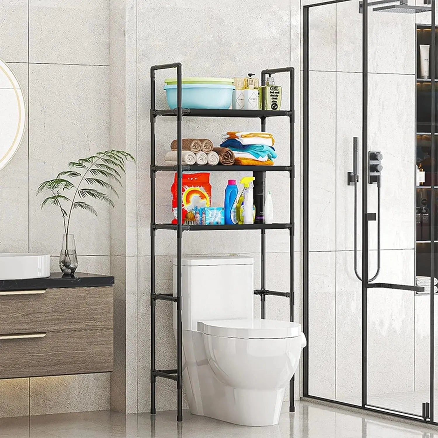 3-Tier Over Toilet Bathroom Storage Rack- Scrollcart Qatar
