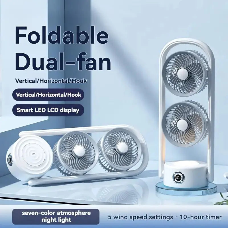 3-in-1 Foldable Dual Head Spray Fan | Portable Air Cooler 
