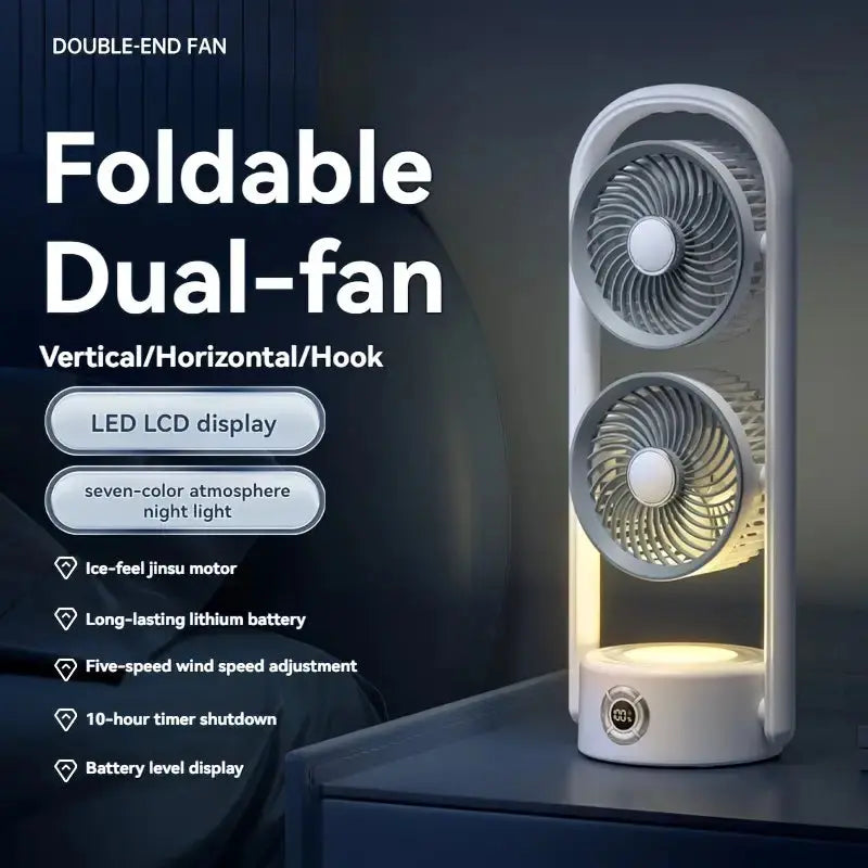 3-in-1 Foldable Dual Head Spray Fan | Portable Air Cooler 