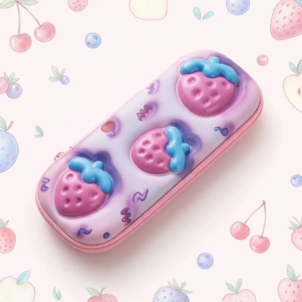 3D Strawberry Hardtop Pencil Case – Pink & Blue Scrollcart Qatar 