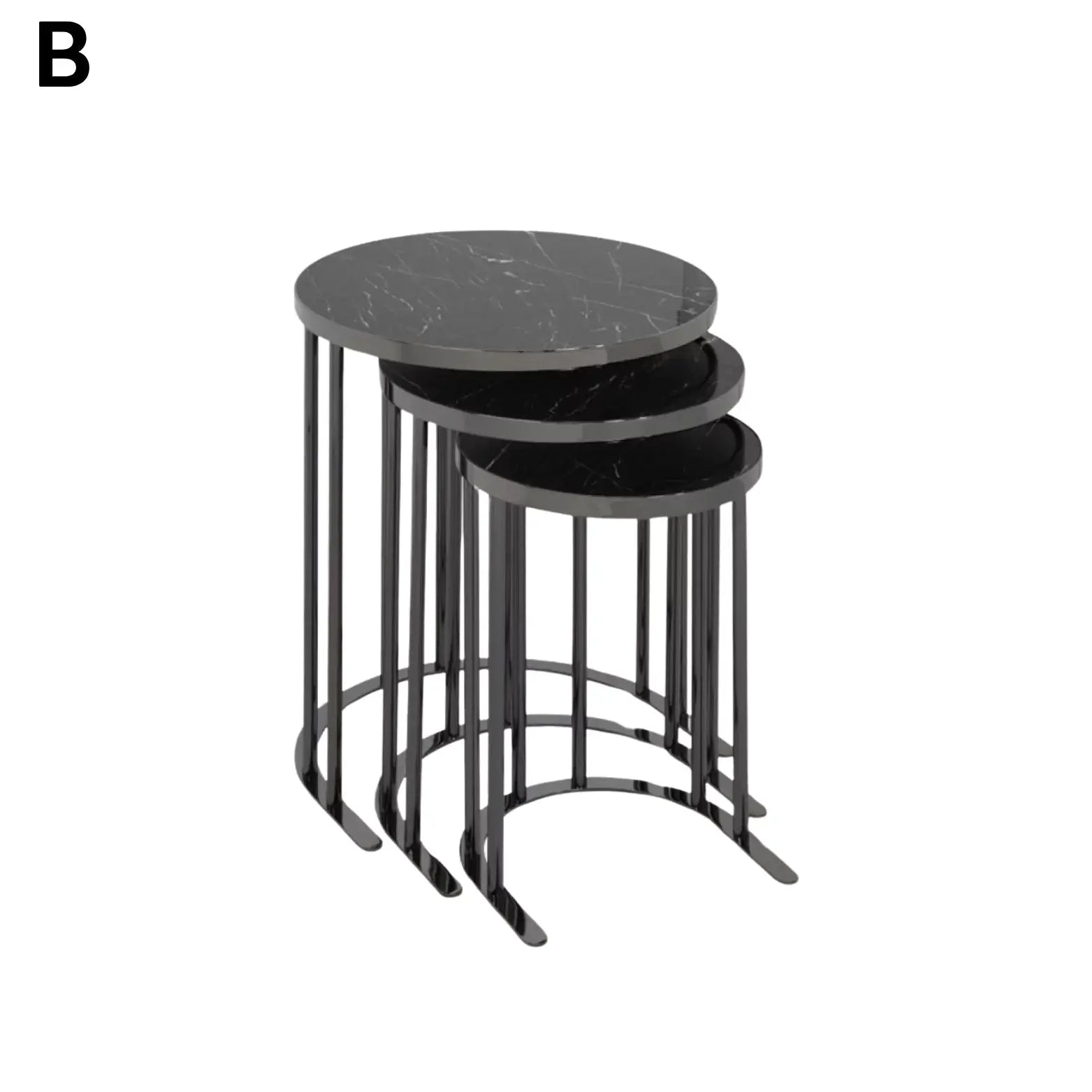 3 Set Round Shape Coffee Table - Black Shade