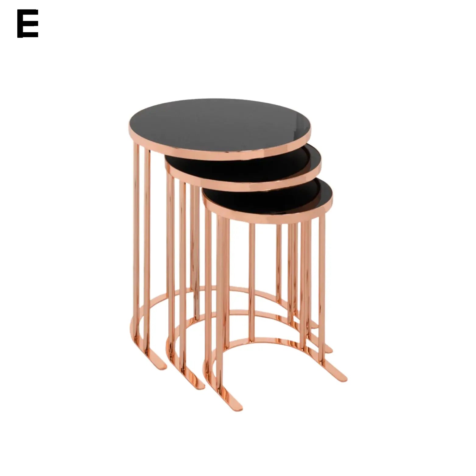 3 Set Round Shape Coffee Table - Black With Rose Gold