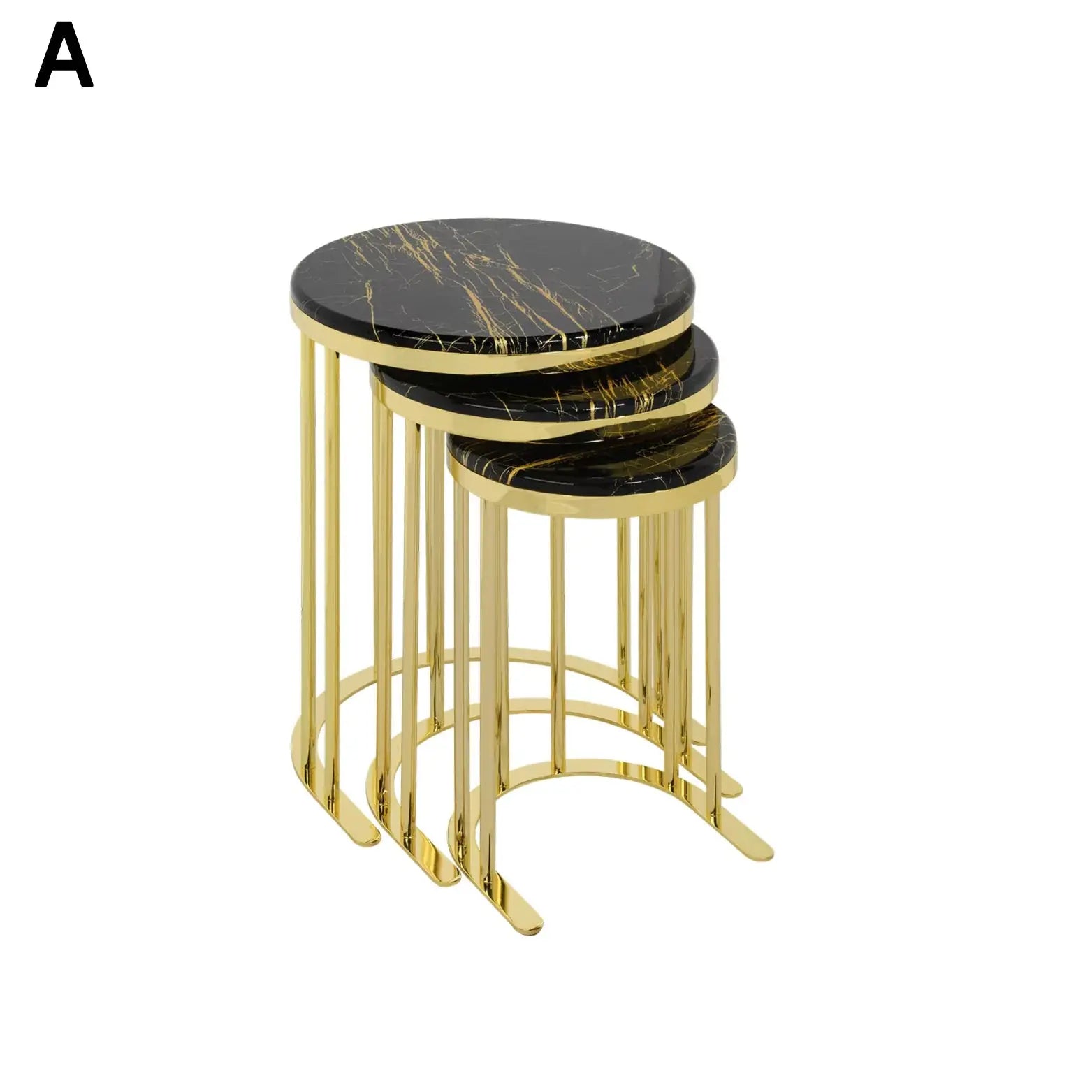 3 Set Round Shape Coffee Table - golden black