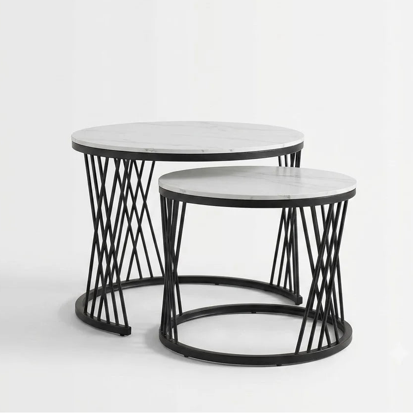 Modern Round Nesting Coffee Table Set – 2-Piece Black & White