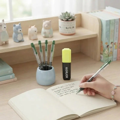 4 Ballpoint Pens & 1 Neon Yellow Highlighter Scrollcart Qatar 