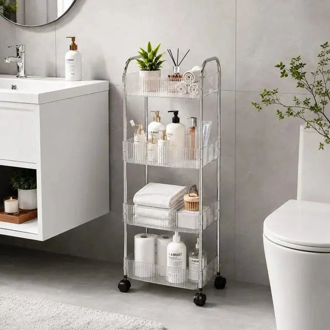 4-Tier Rolling Storage Rack – Multifunctional Trolley for Kitchen, Bathroom & Home Scrollcart Qatar 