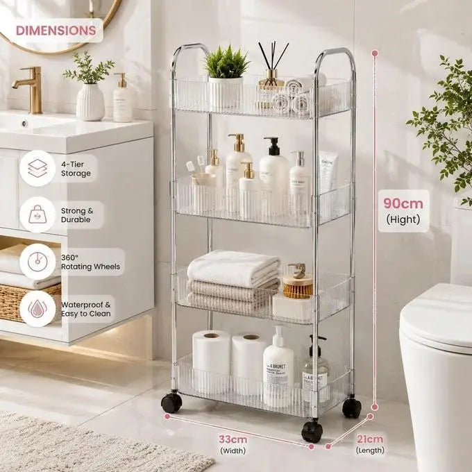 4-Tier Rolling Storage Rack – Multifunctional Trolley for Kitchen, Bathroom & Home Scrollcart Qatar 