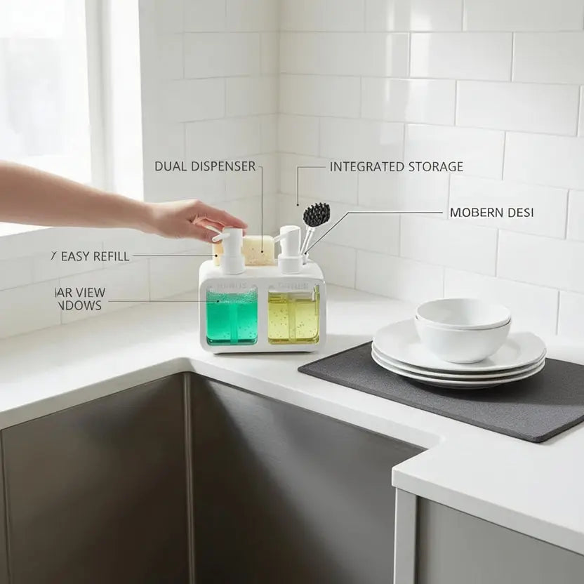4-in-1 Dual Soap Dispenser & Kitchen Sink Organizer Scrollcart Qatar 