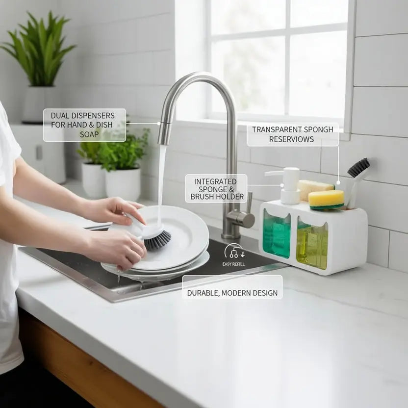 4-in-1 Dual Soap Dispenser & Kitchen Sink Organizer Scrollcart Qatar 