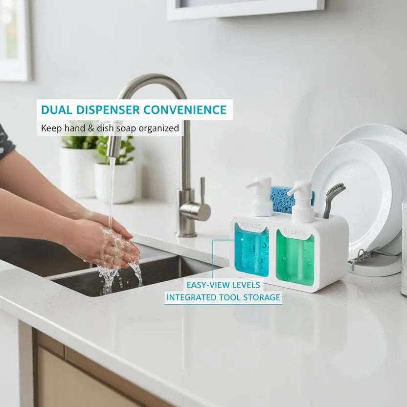 4-in-1 Dual Soap Dispenser & Kitchen Sink Organizer Scrollcart Qatar 