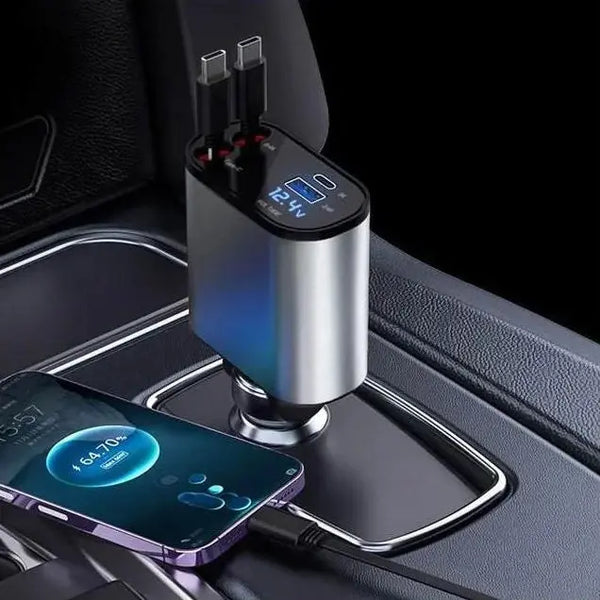 4-in-1 Fast Retractable Car Charger (66W) Scrollcart Qatar 