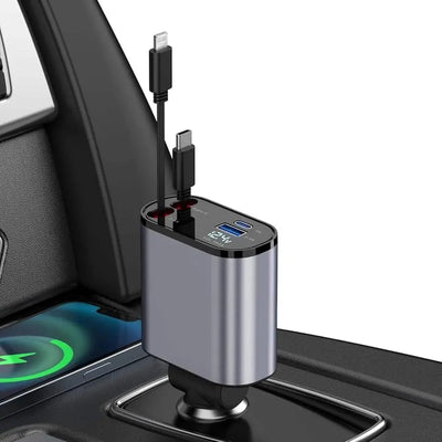 4-in-1 Fast Retractable Car Charger (66W) Scrollcart Qatar 