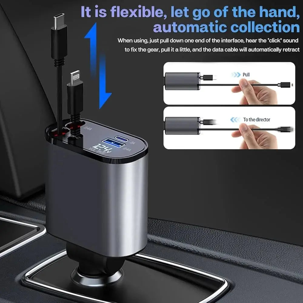 4-in-1 Fast Retractable Car Charger (66W) Scrollcart Qatar 