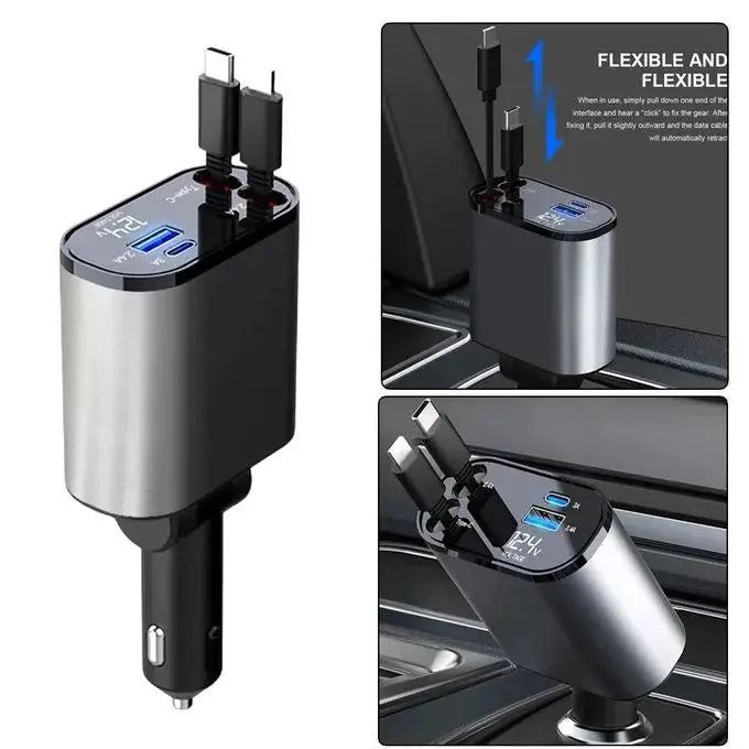 4-in-1 Fast Retractable Car Charger (66W) Scrollcart Qatar 