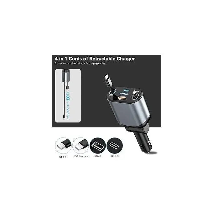 4-in-1 Fast Retractable Car Charger (66W) Scrollcart Qatar 