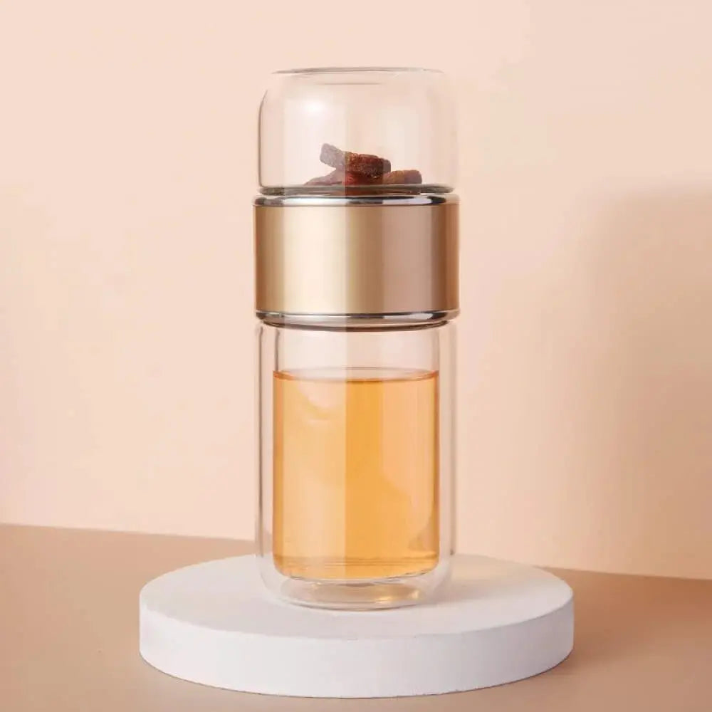 Double-Layer Glass Tea Infuser Bottle – 390ML Leakproof Travel Tumbler Scrollcart Qatar 