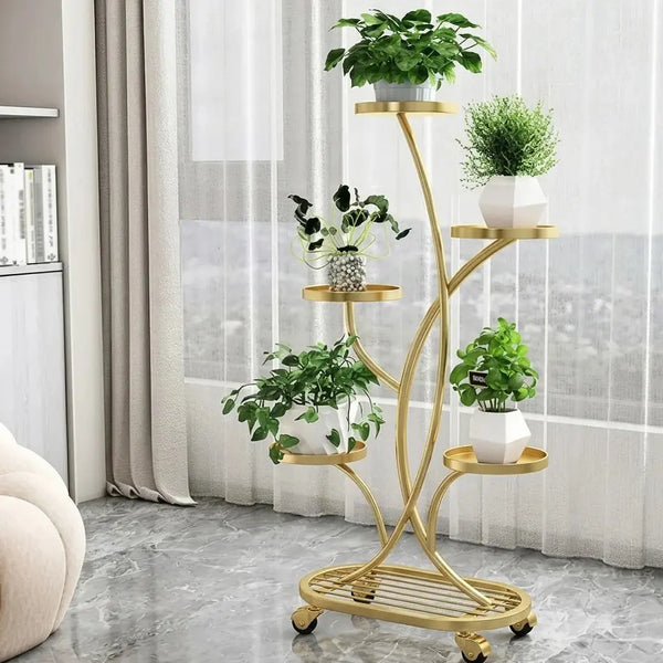 5-Tier Gold Metal Plant Stand Scrollcart Qatar 