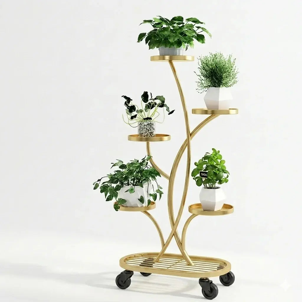 5-Tier Gold Metal Plant Stand Scrollcart Qatar 