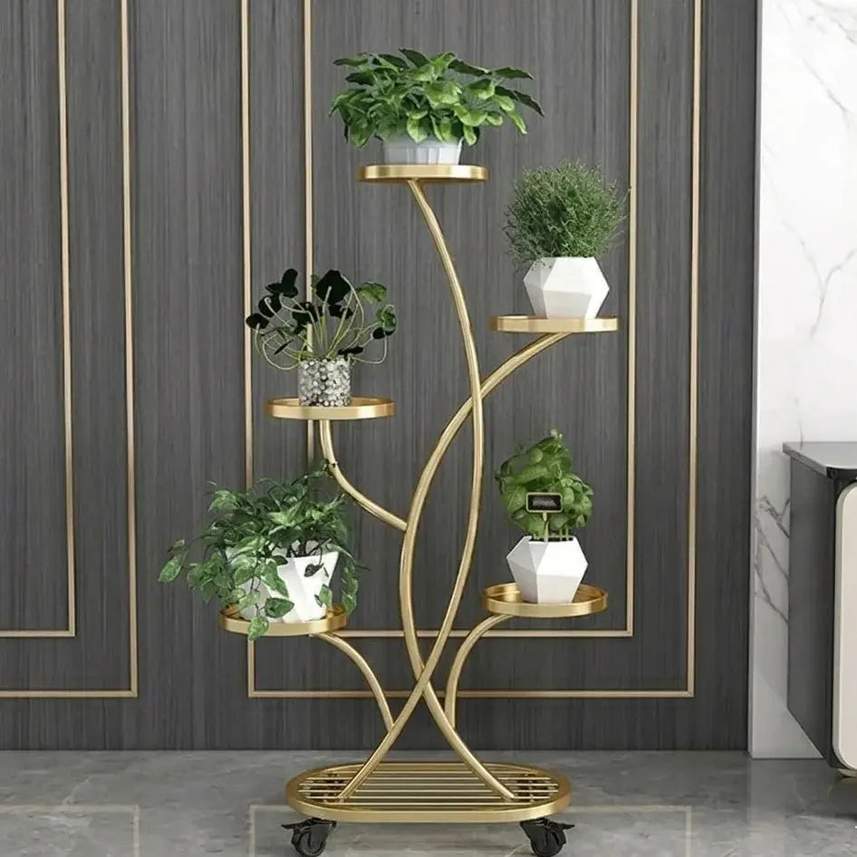 5-Tier Gold Metal Plant Stand Scrollcart Qatar 