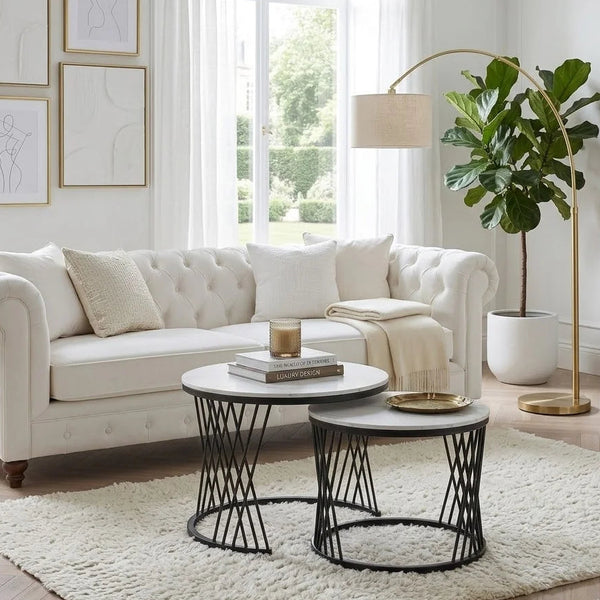Modern Round Nesting Coffee Table Set – 2-Piece Black & White