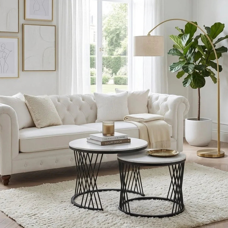 Modern Round Nesting Coffee Table Set – 2-Piece Black & White