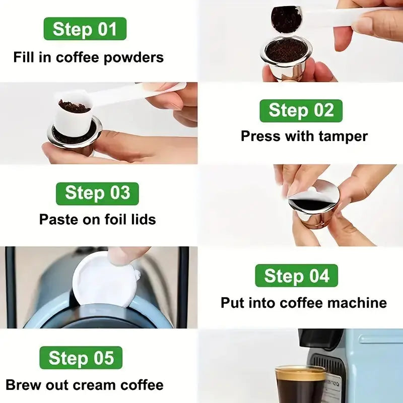 Stainless Steel Reusable Nespresso Coffee Capsule with Aluminum Foil Caps temu