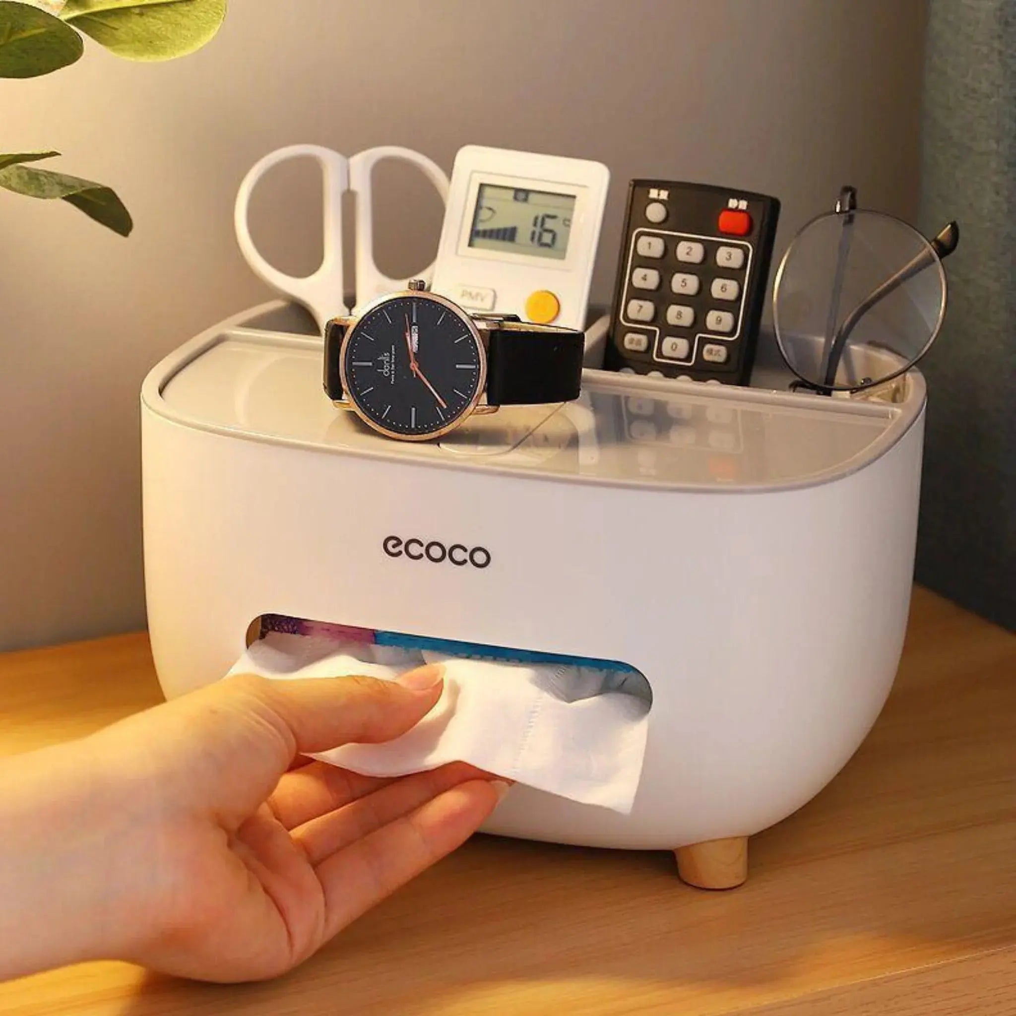 Ecoco Desktop Tissue Box with Organizer Storage Scrollcart Qatar 