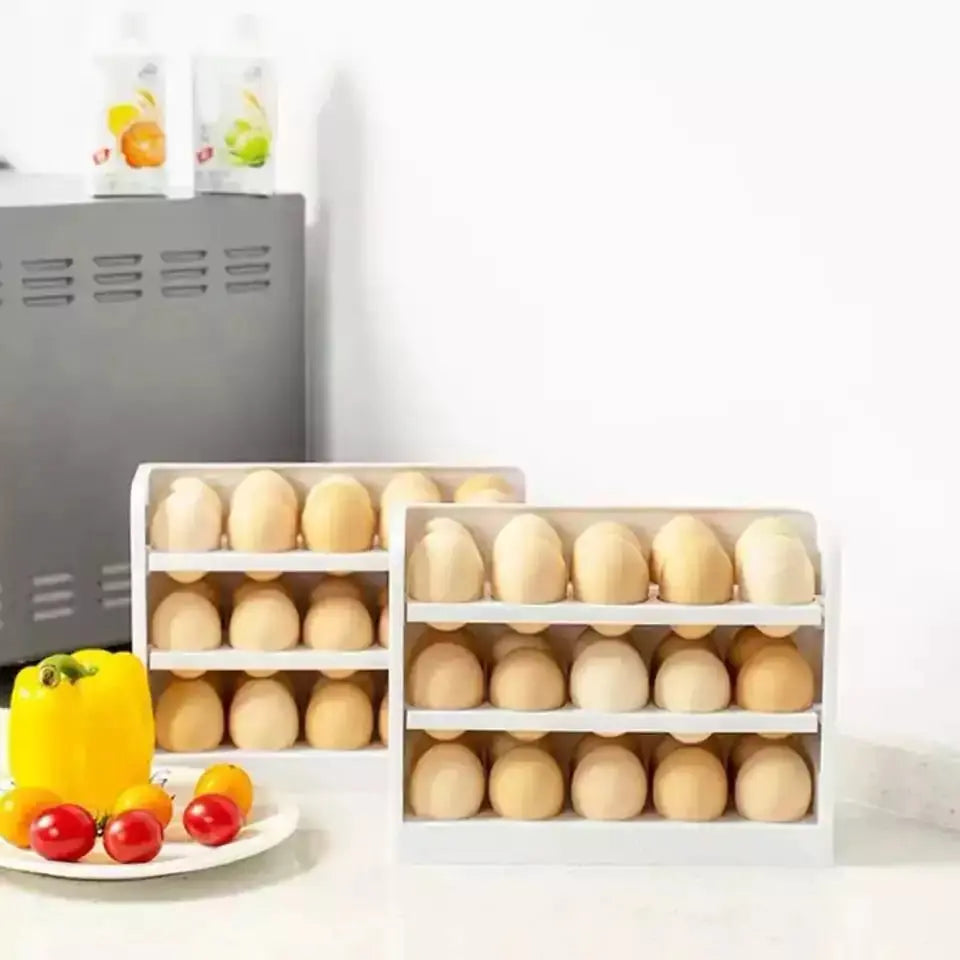 30 Eggs White Space Saving - Egg Rack for Refrigerator - Scrollcart Qatar